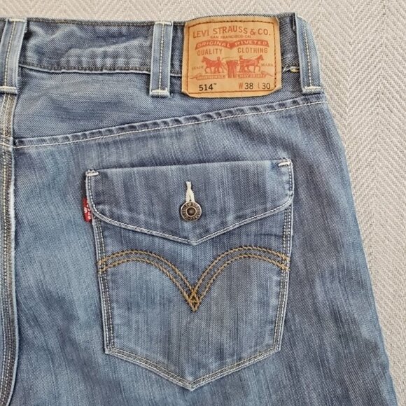 Levis 514 Jeans Men 38x30 Silver Blue Slim Straight Flap Pocket Denim Pants VTG - Picture 12 of 16